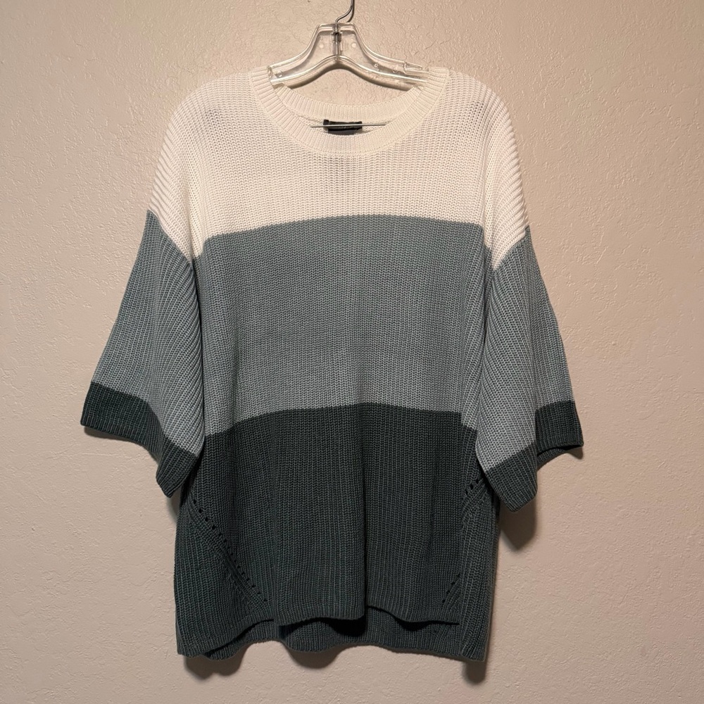 Matty M Women's Colorblocked Sweater Teal Elbow Sleeves Pullover, Size XL
